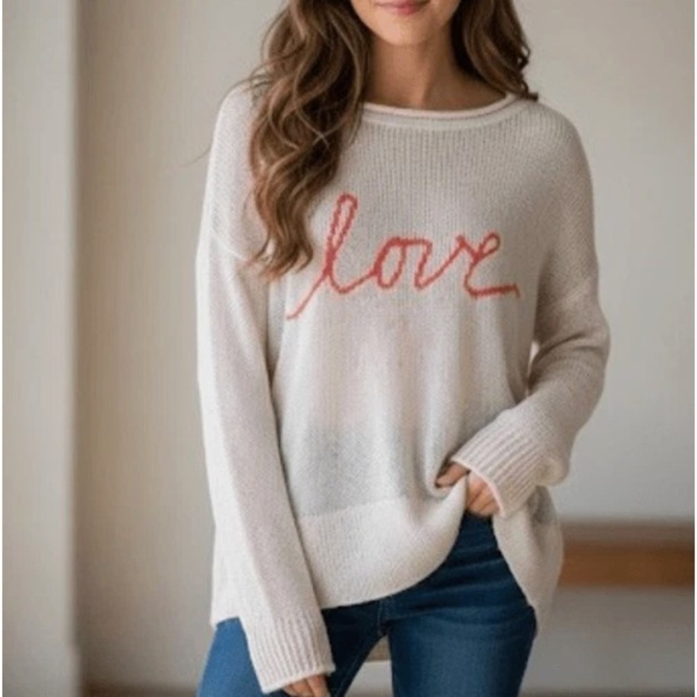 Wooden Ships Sweater Women M/L Pink Love Mohair Wool Blend Relaxed Open‎ Knit
